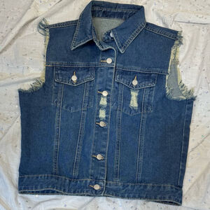Distressed Denim Jean Vest – Size Small